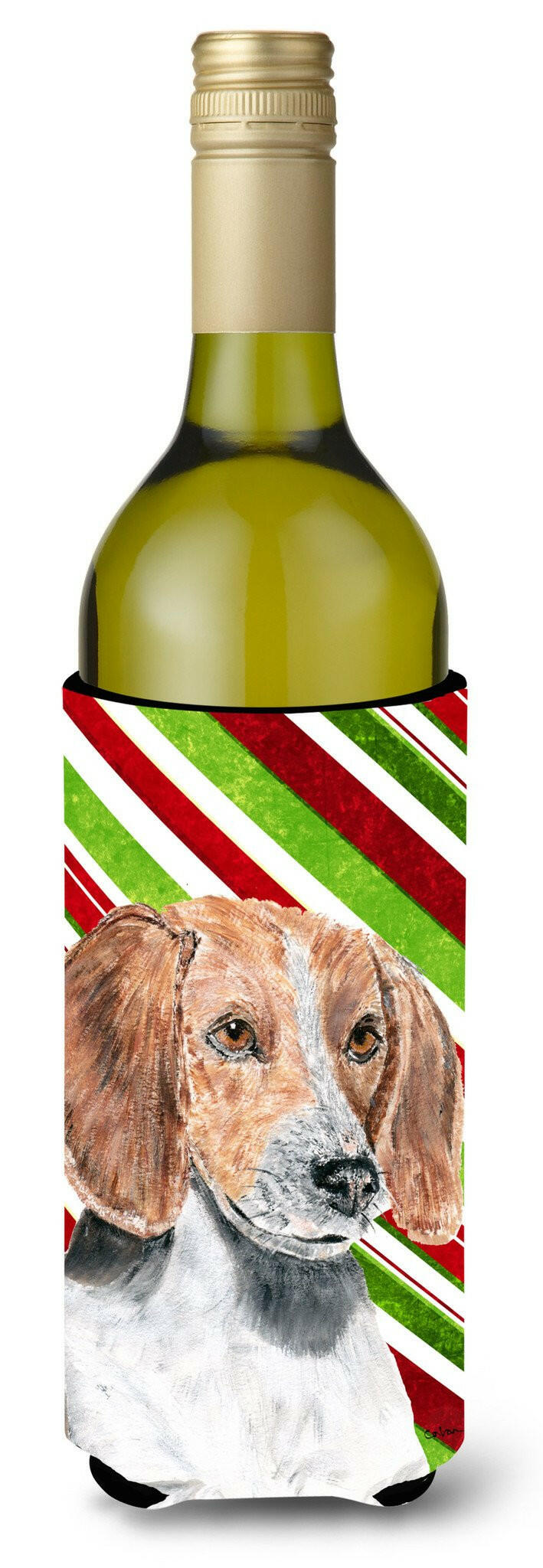 English Foxhound Candy Cane Christmas Wine Bottle Beverage Insulator Beverage Insulator Hugger by Caroline&#39;s Treasures