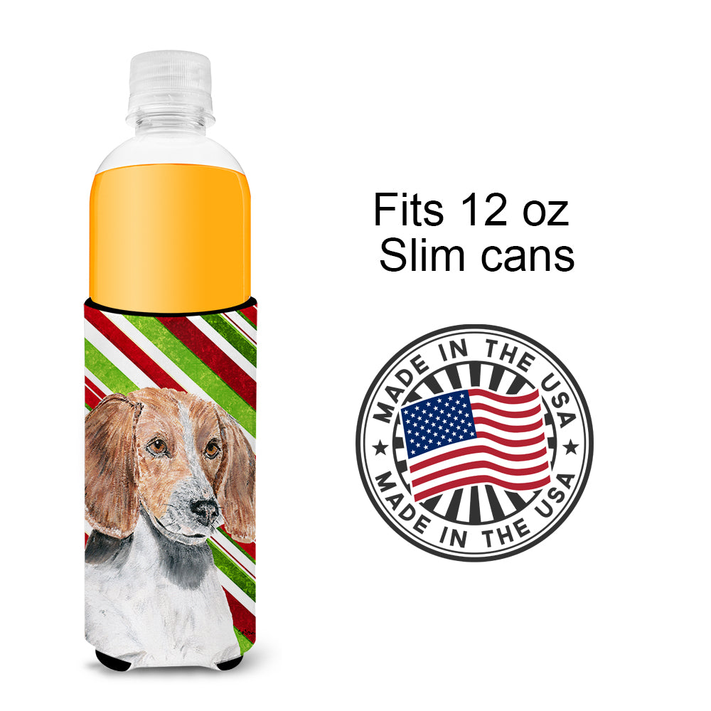 English Foxhound Candy Cane Christmas Ultra Beverage Insulators for slim cans.