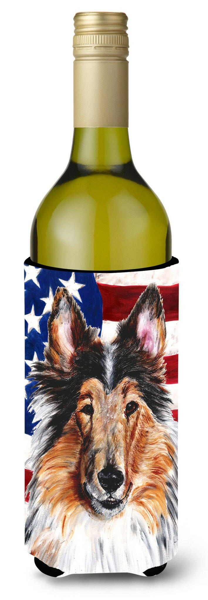 Collie with American Flag USA Wine Bottle Beverage Insulator Hugger SC9622LITERK by Caroline&#39;s Treasures