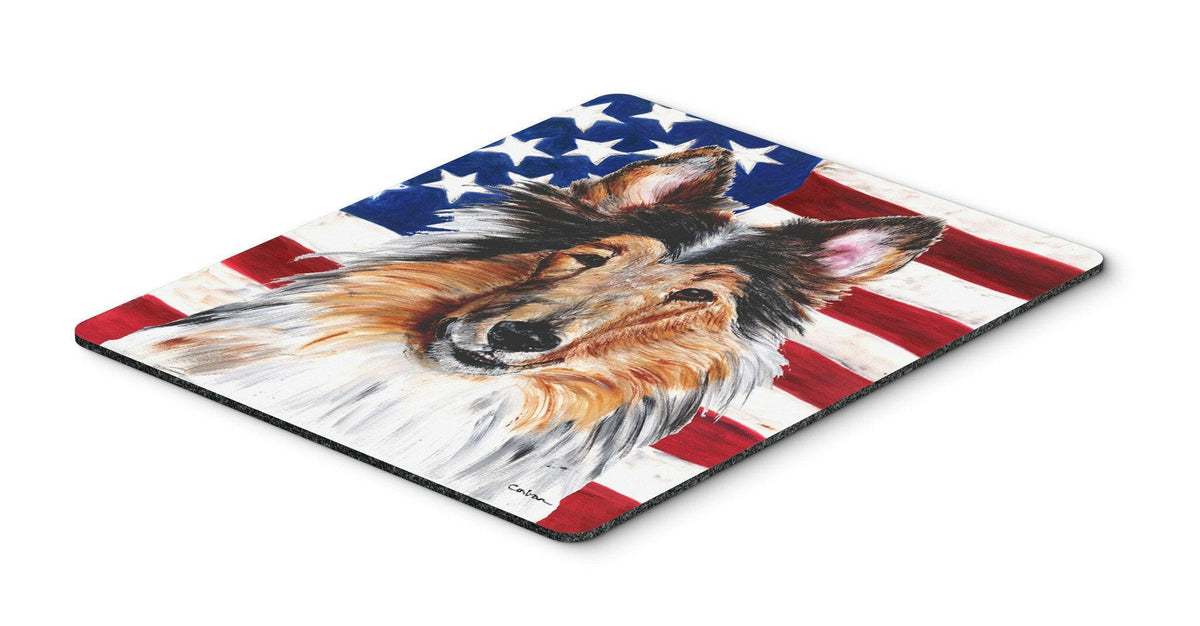 Collie with American Flag USA Mouse Pad, Hot Pad or Trivet SC9622MP by Caroline&#39;s Treasures