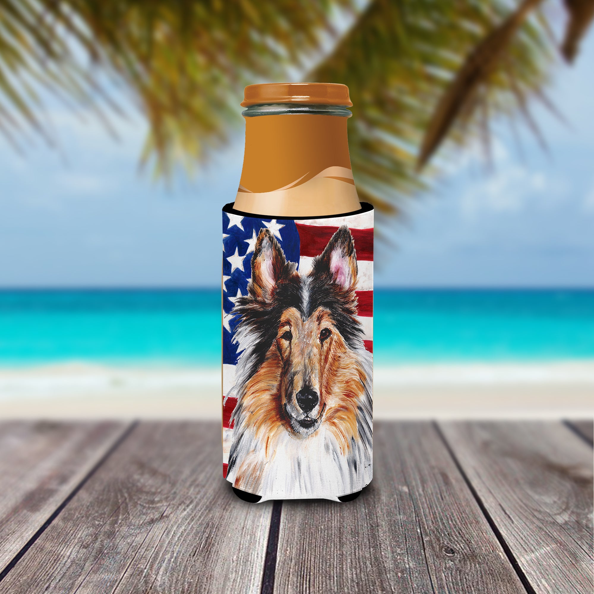 Collie with American Flag USA Ultra Beverage Insulators for slim cans SC9622MUK.