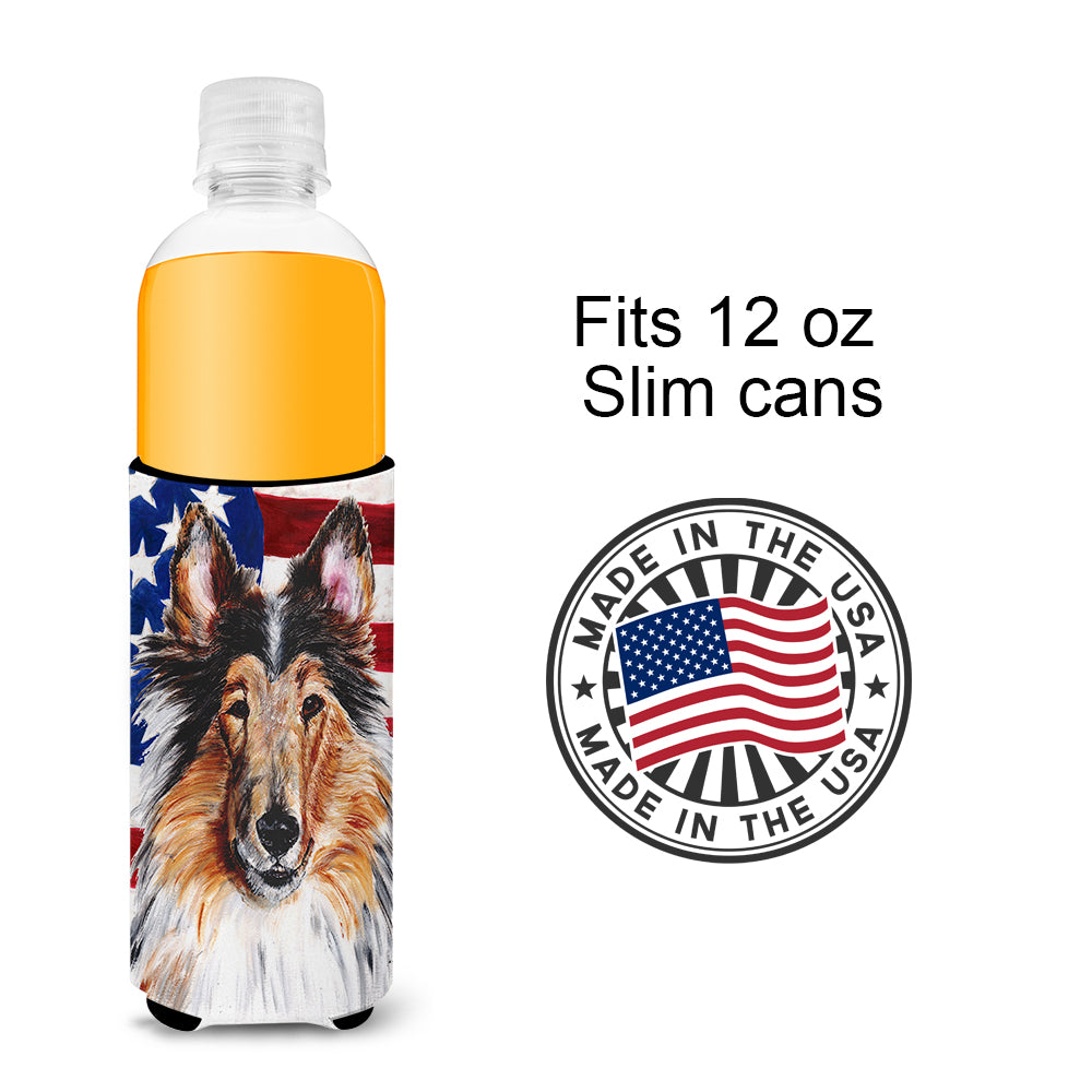 Collie with American Flag USA Ultra Beverage Insulators for slim cans SC9622MUK