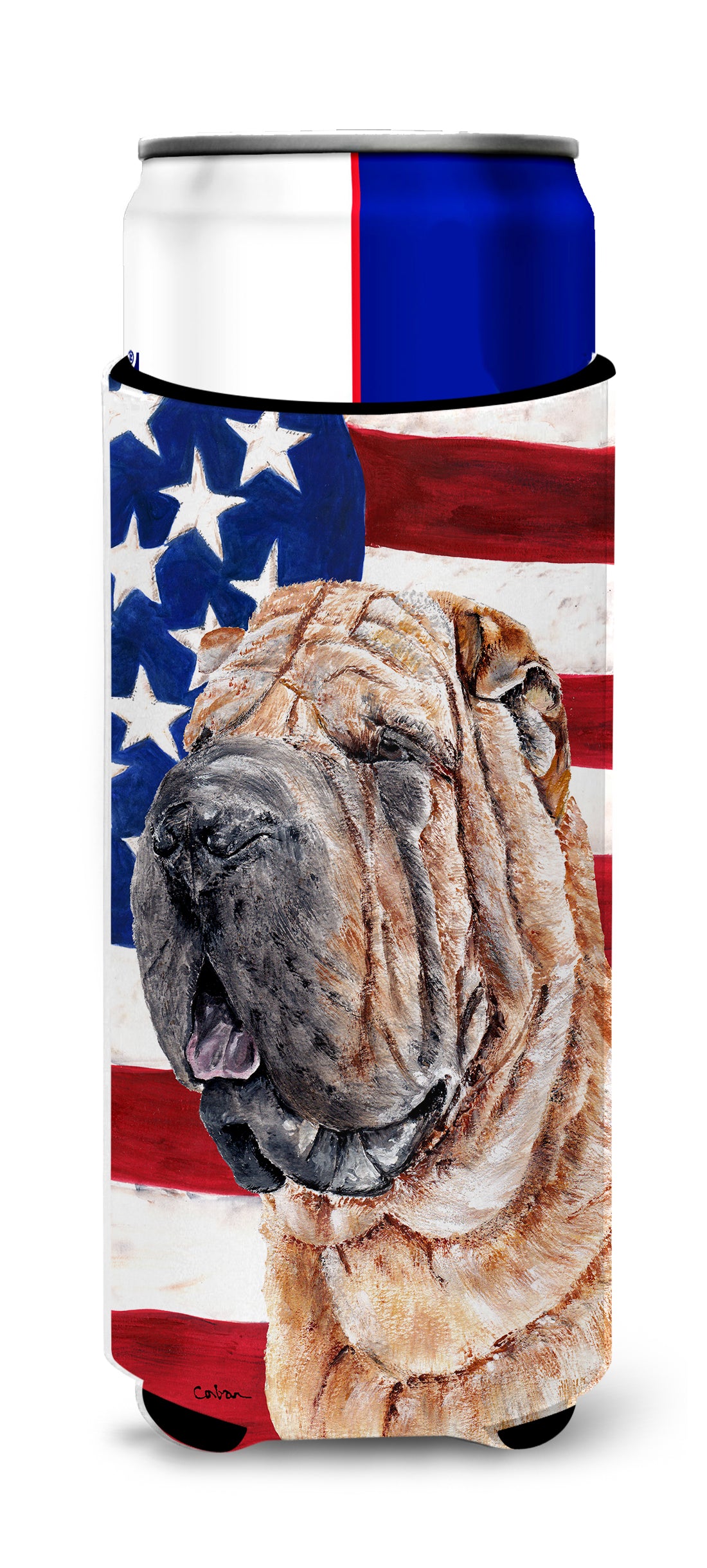 Shar Pei with American Flag USA Ultra Beverage Insulators for slim cans SC9623MUK