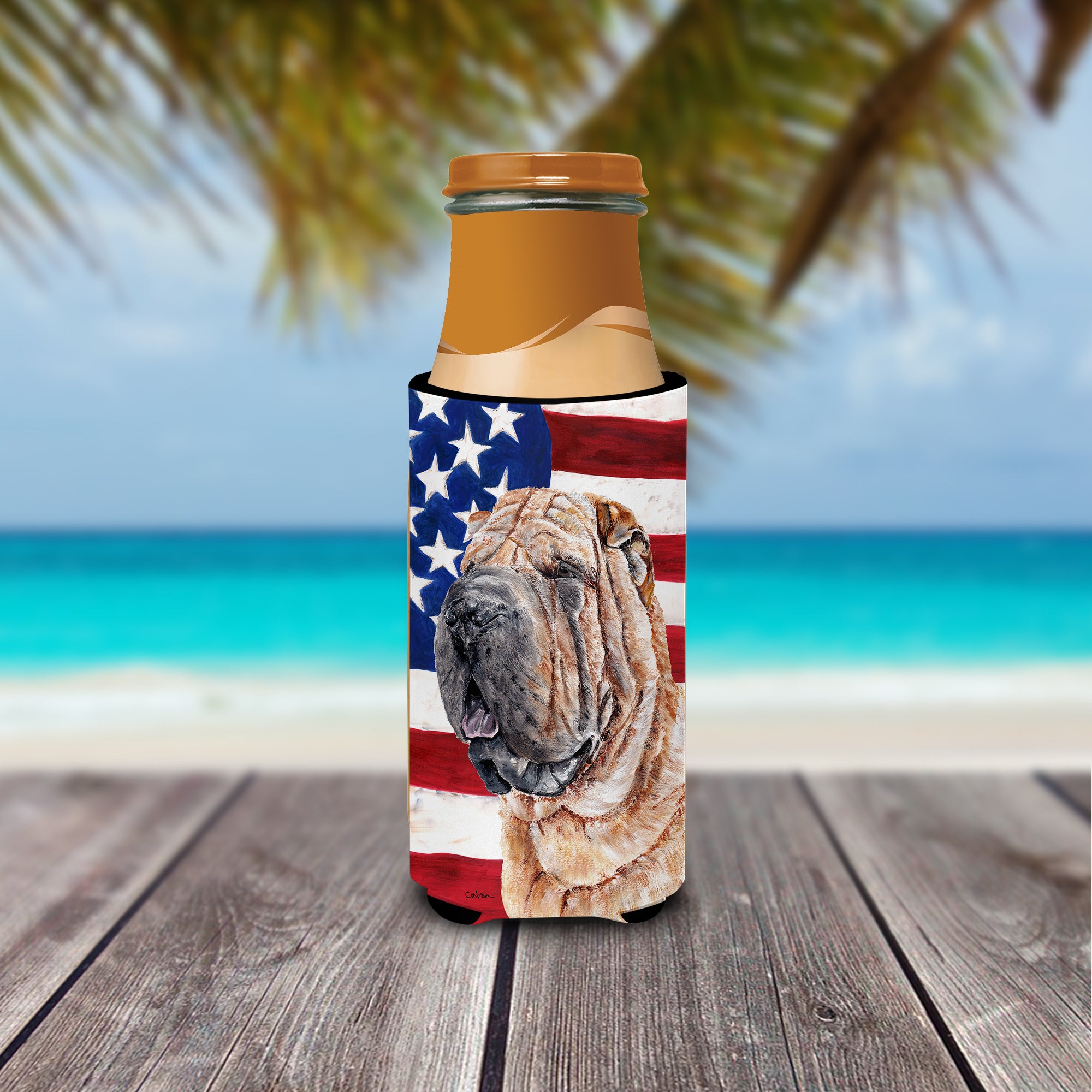 Shar Pei with American Flag USA Ultra Beverage Insulators for slim cans SC9623MUK