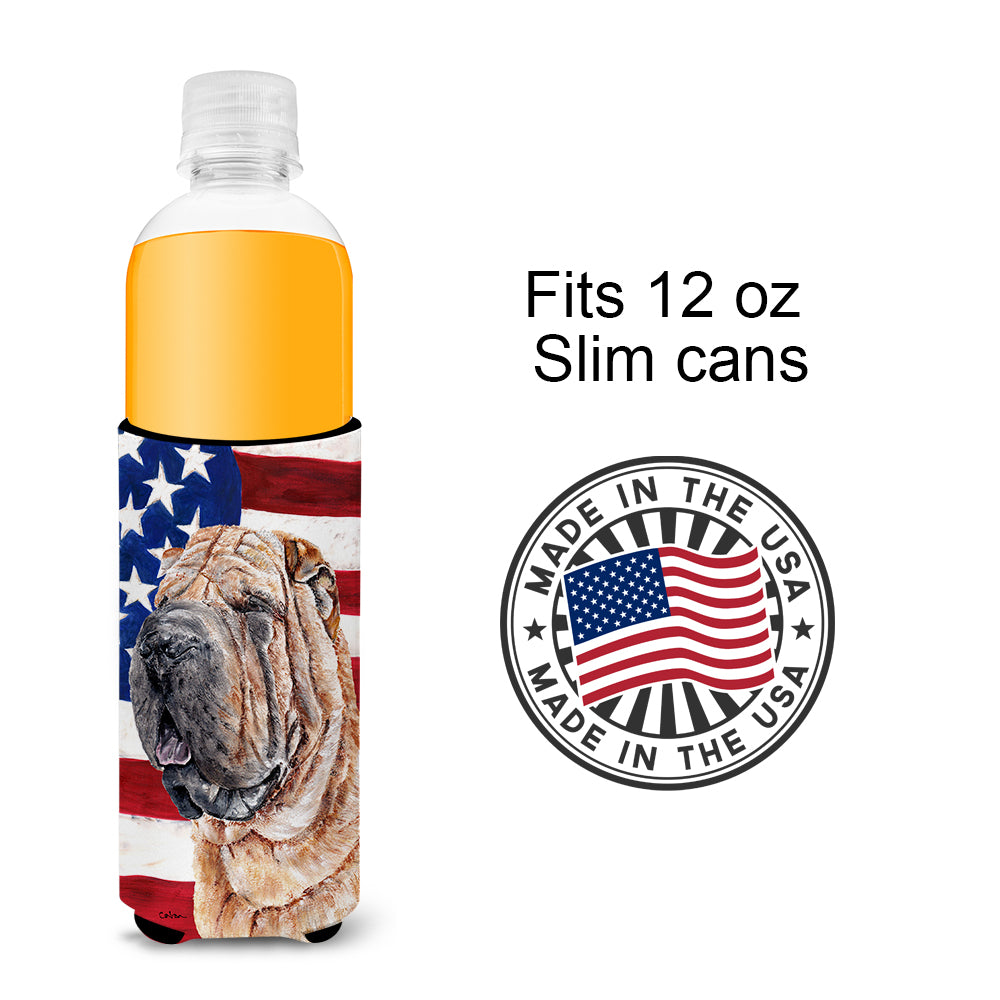 Shar Pei with American Flag USA Ultra Beverage Insulators for slim cans SC9623MUK.