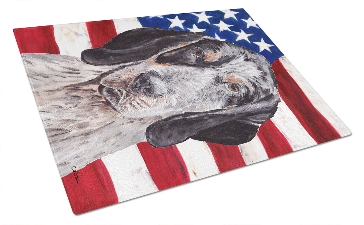 Blue Tick Coonhound with American Flag USA Glass Cutting Board Large Size SC9625LCB by Caroline&#39;s Treasures