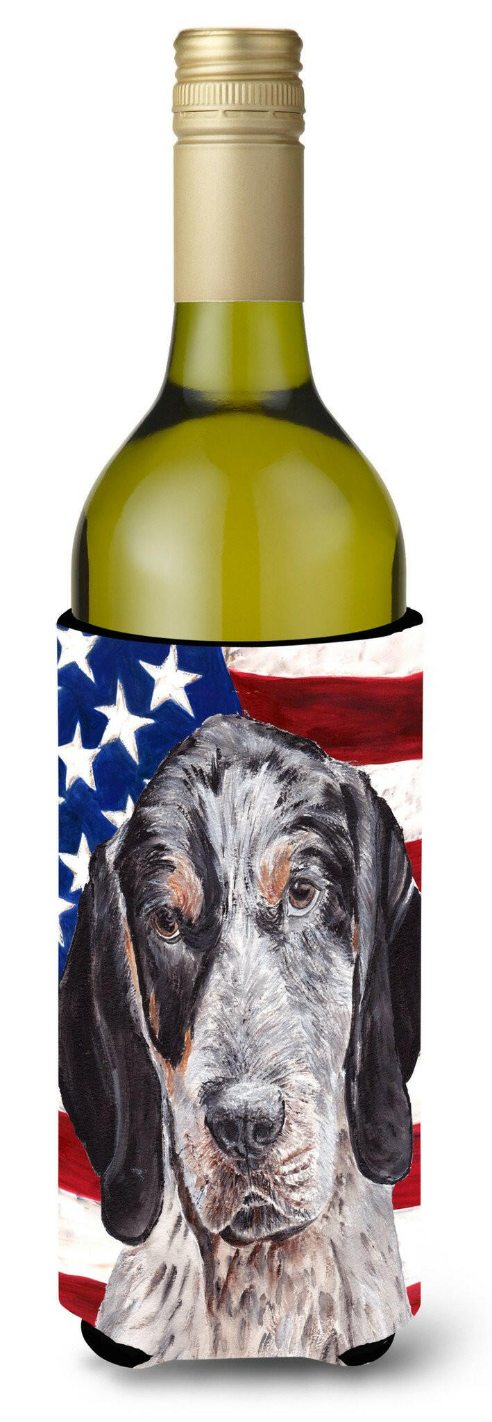 Blue Tick Coonhound with American Flag USA Wine Bottle Beverage Insulator Hugger SC9625LITERK by Caroline&#39;s Treasures