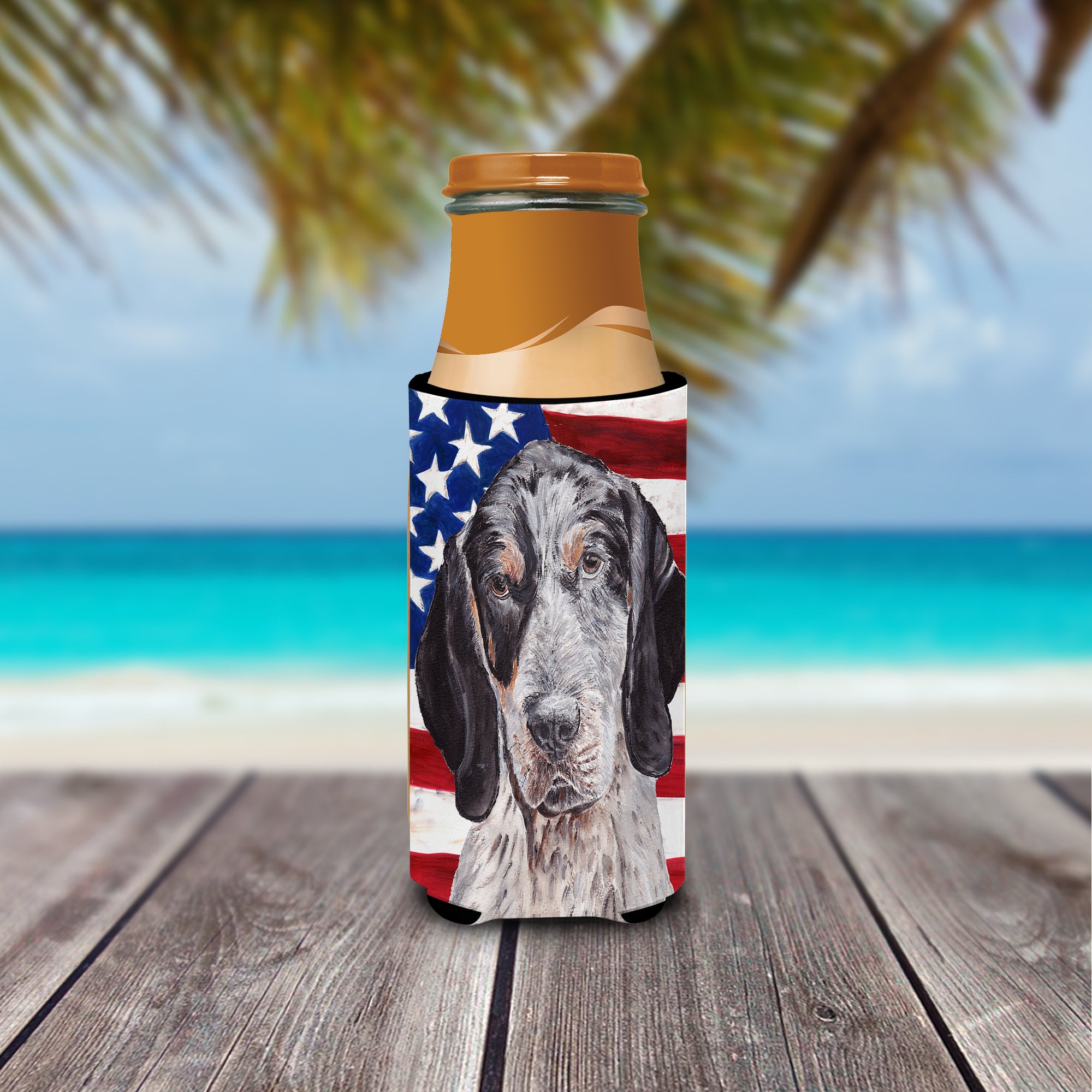 Blue Tick Coonhound with American Flag USA Ultra Beverage Insulators for slim cans SC9625MUK
