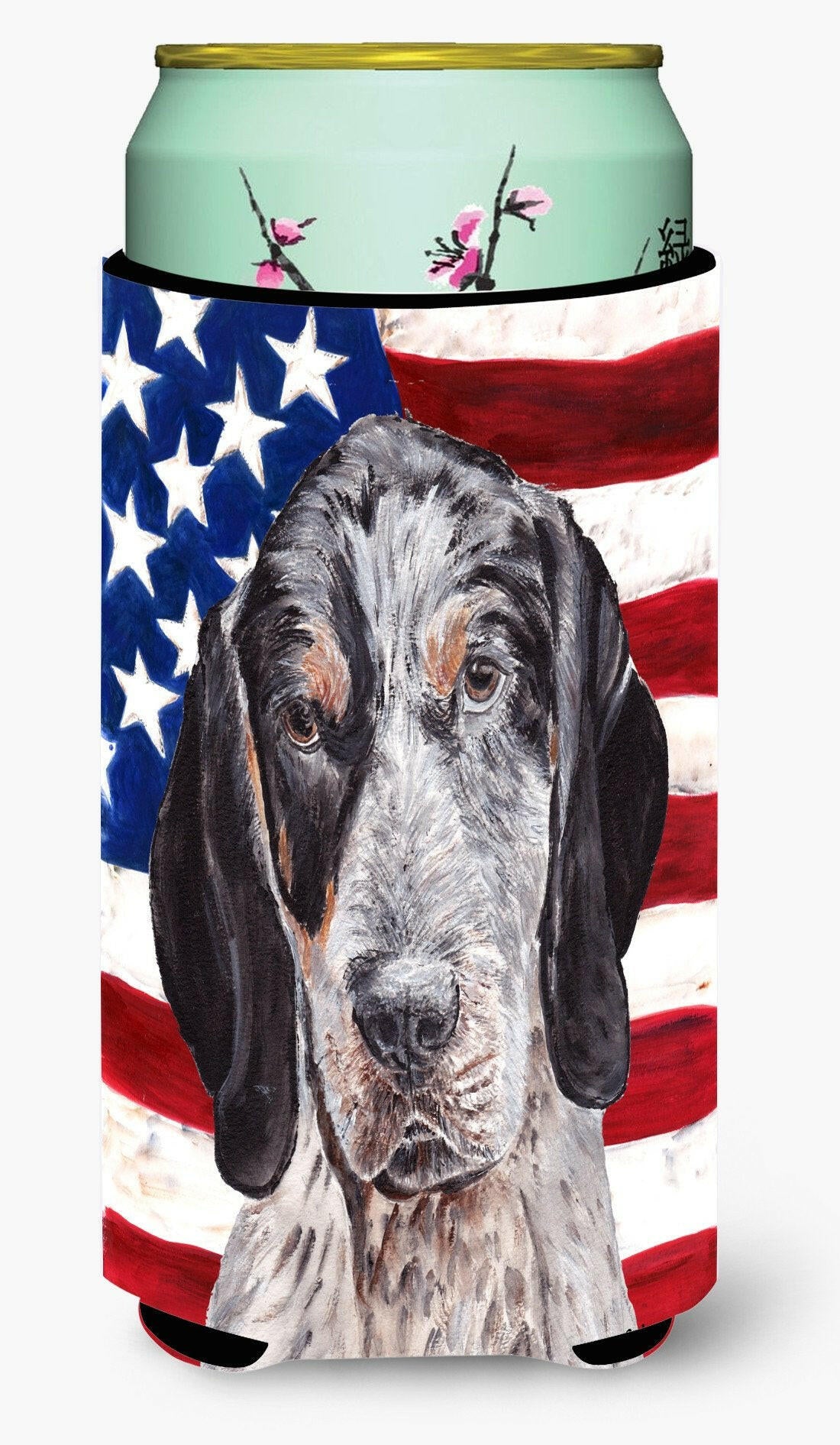 Blue Tick Coonhound with American Flag USA Tall Boy Beverage Insulator Hugger SC9625TBC by Caroline&#39;s Treasures