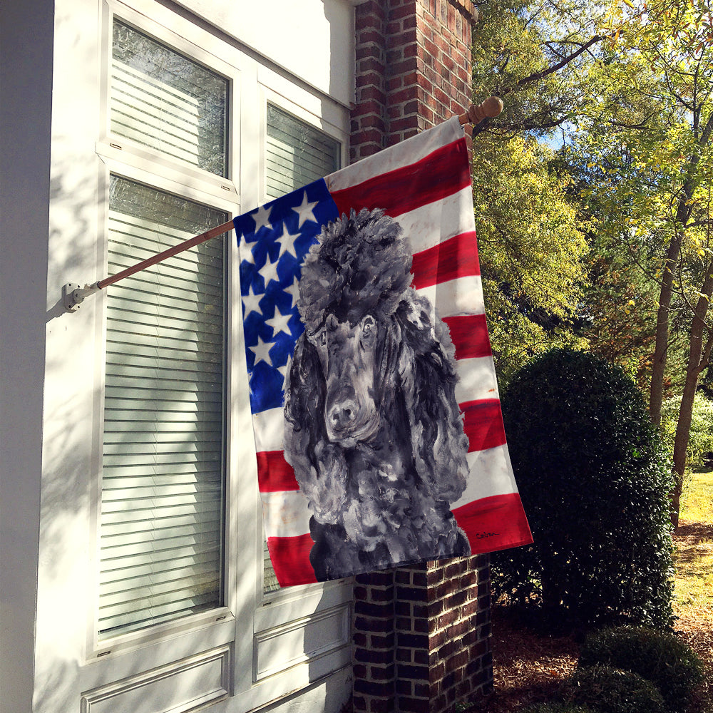Black Standard Poodle with American Flag USA Flag Canvas House Size SC9626CHF  the-store.com.