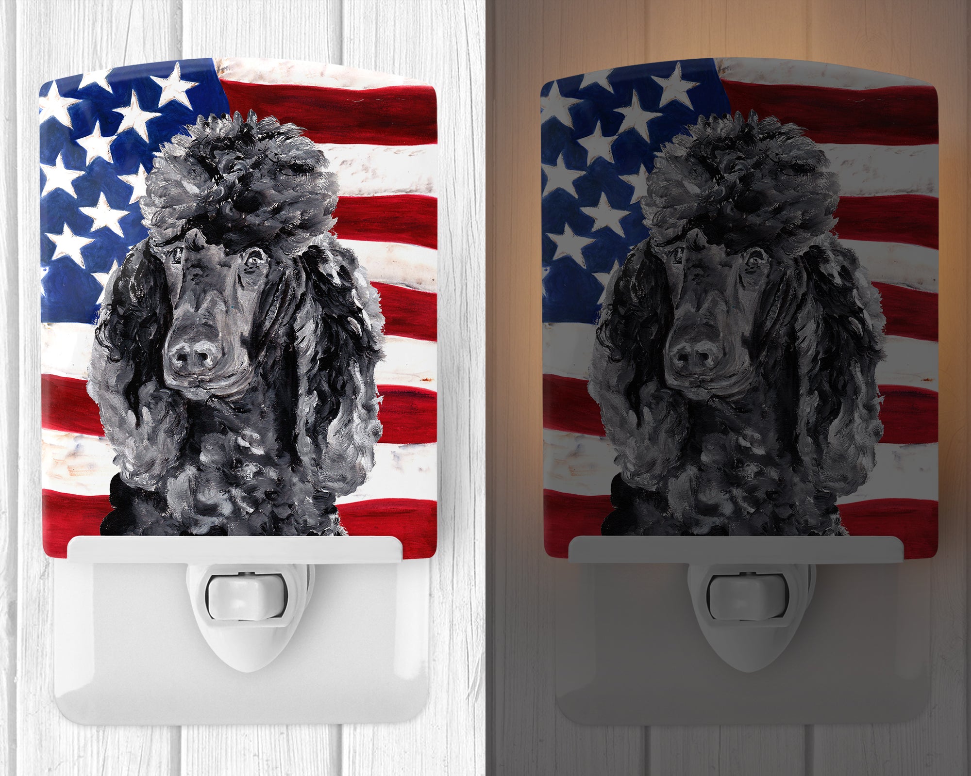 Black Standard Poodle with American Flag USA Ceramic Night Light SC9626CNL - the-store.com