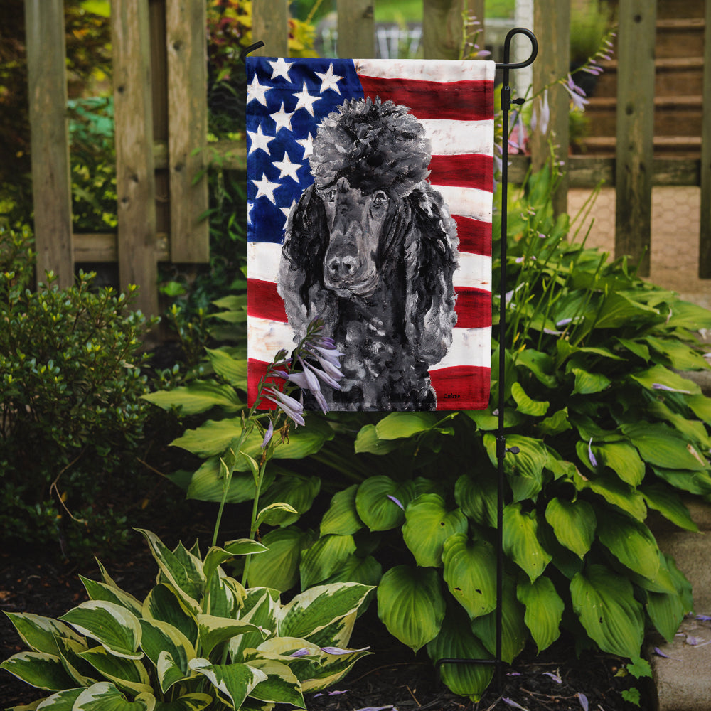 Black Standard Poodle with American Flag USA Flag Garden Size SC9626GF.