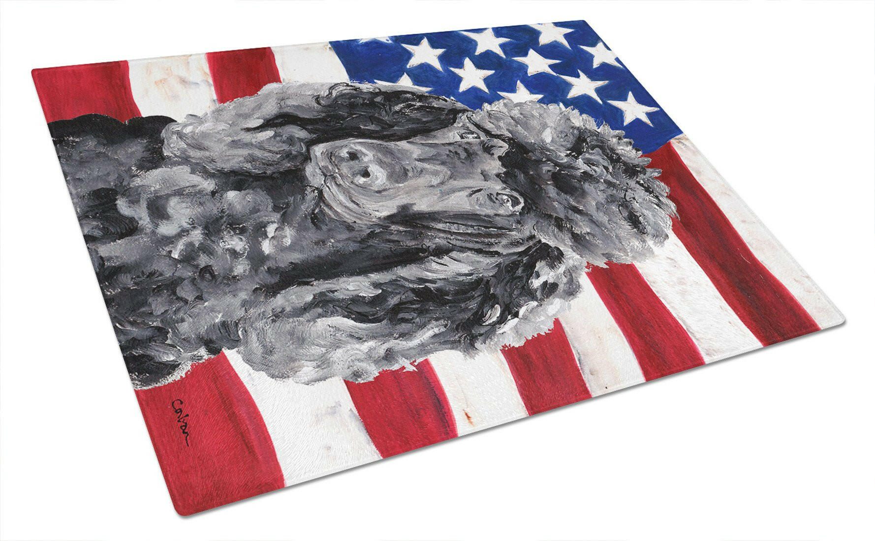 Black Standard Poodle with American Flag USA Glass Cutting Board Large Size SC9626LCB by Caroline's Treasures