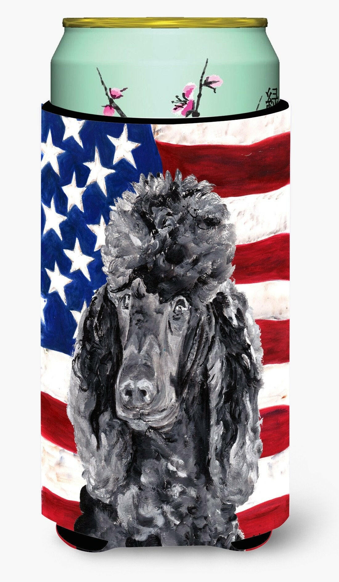 Black Standard Poodle with American Flag USA Tall Boy Beverage Insulator Hugger SC9626TBC by Caroline's Treasures