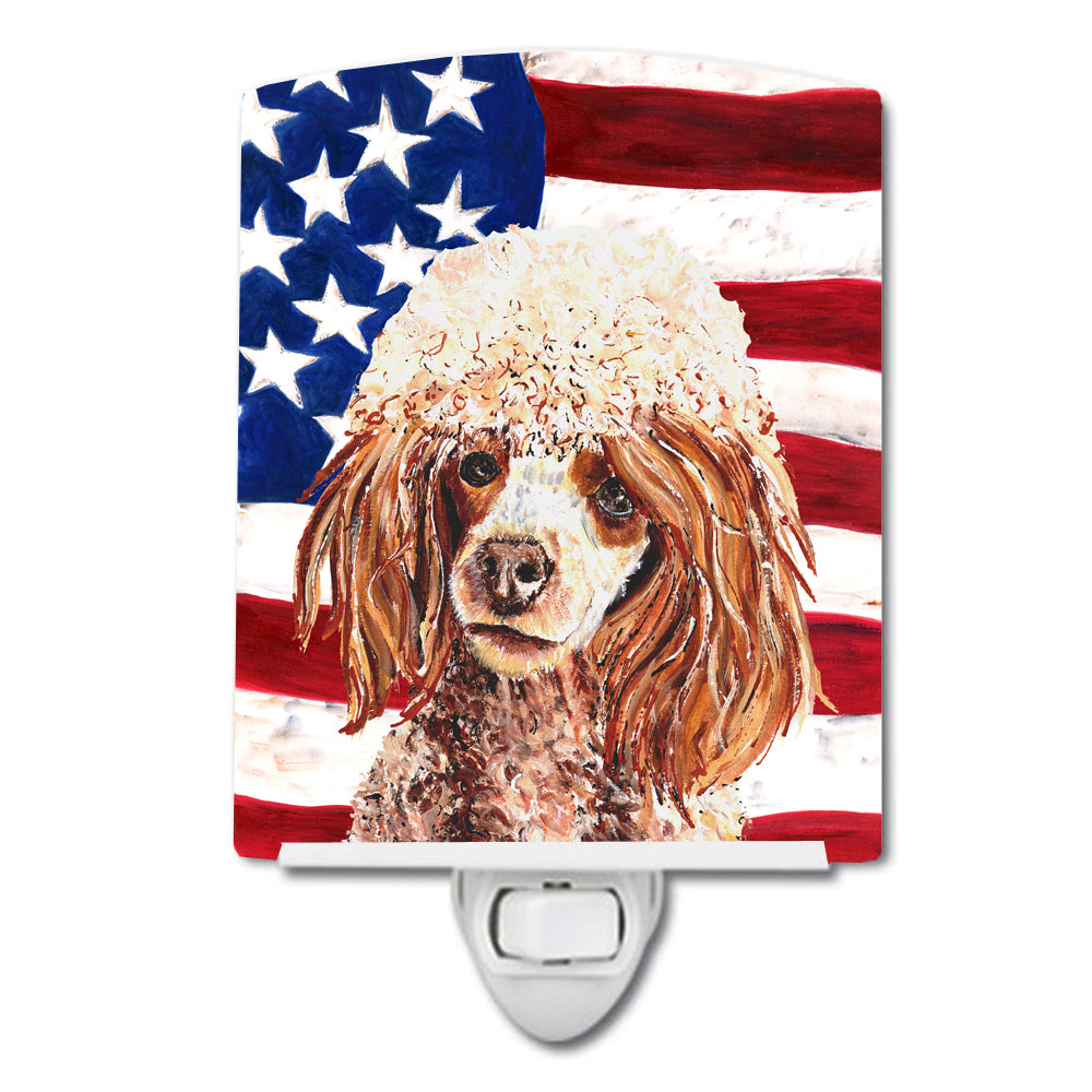 Red Miniature Poodle with American Flag USA Ceramic Night Light SC9627CNL - the-store.com