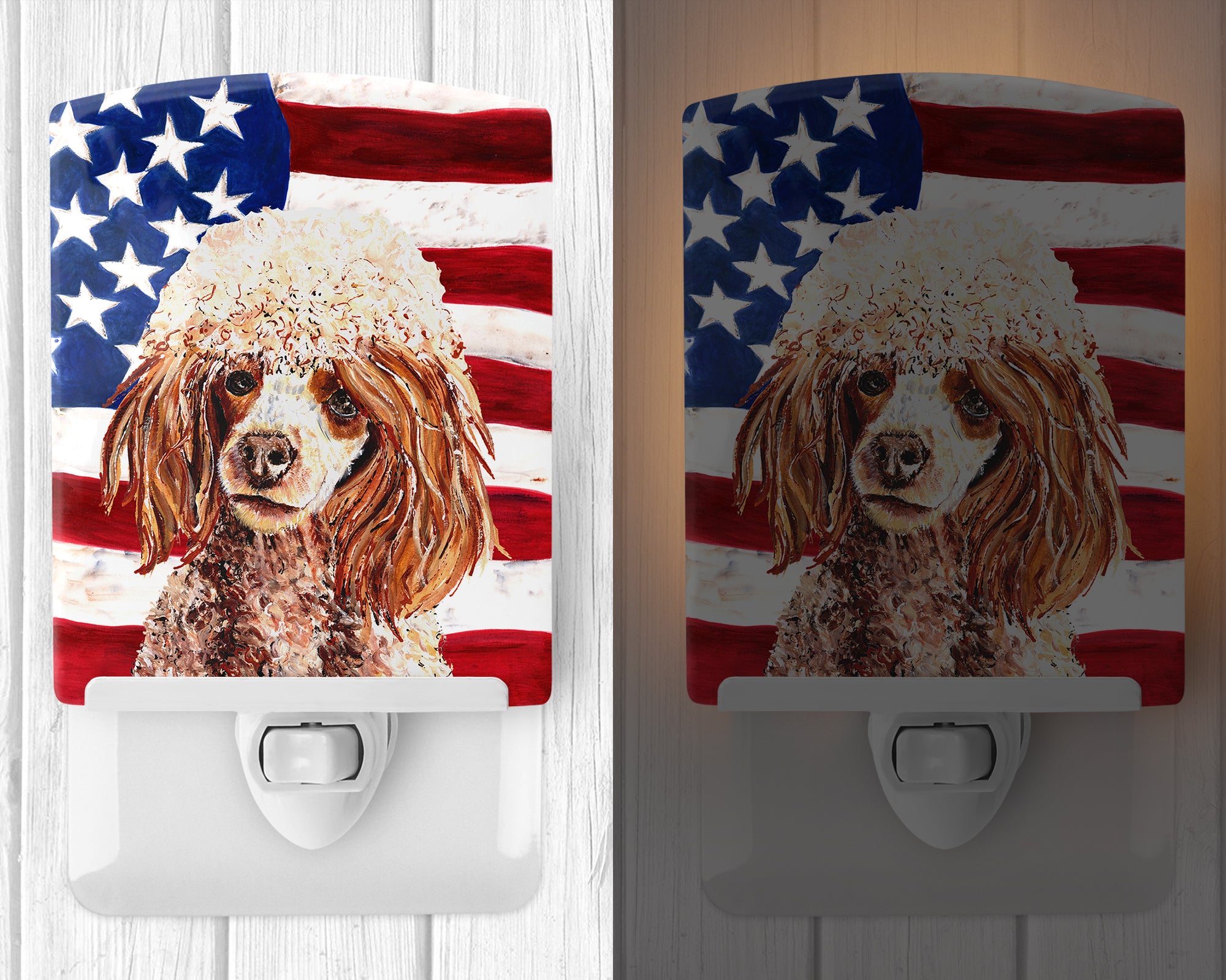 Red Miniature Poodle with American Flag USA Ceramic Night Light SC9627CNL - the-store.com