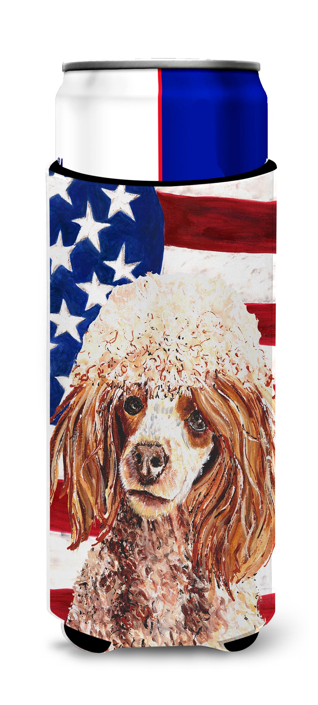 Red Miniature Poodle with American Flag USA Ultra Beverage Insulators for slim cans SC9627MUK.