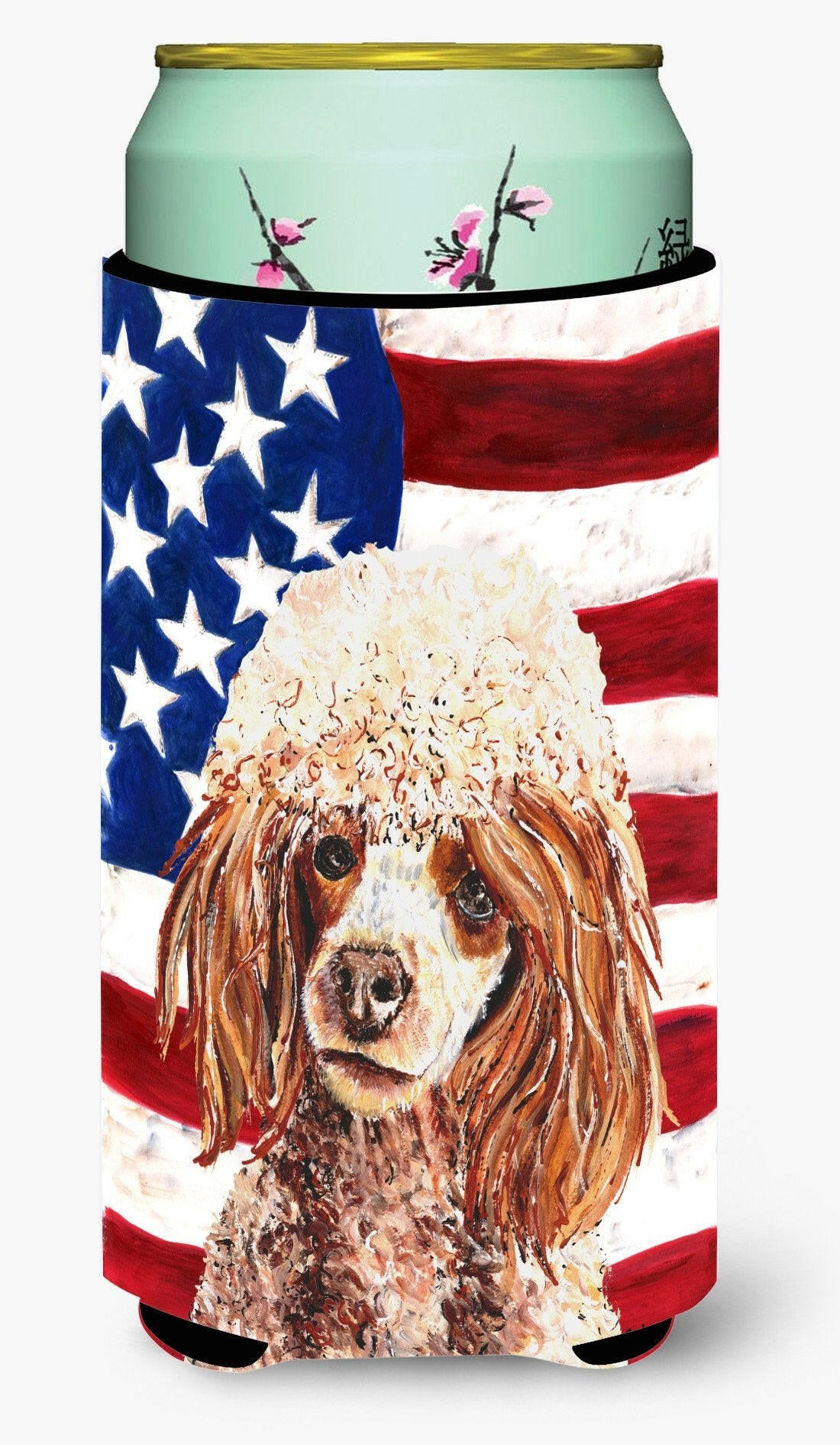 Red Miniature Poodle with American Flag USA Tall Boy Beverage Insulator Hugger SC9627TBC by Caroline's Treasures