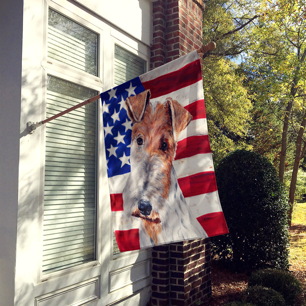 Wire Fox Terrier with American Flag USA Flag Canvas House Size SC9628CHF  the-store.com.