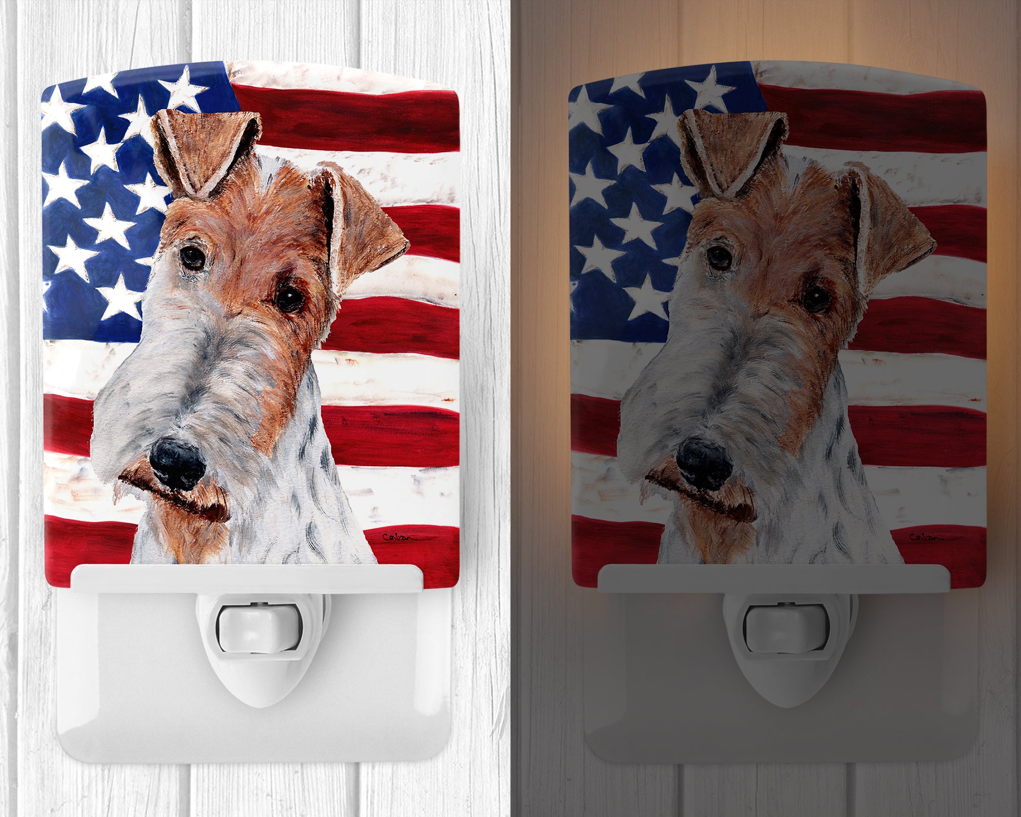 Wire Fox Terrier with American Flag USA Ceramic Night Light SC9628CNL - the-store.com