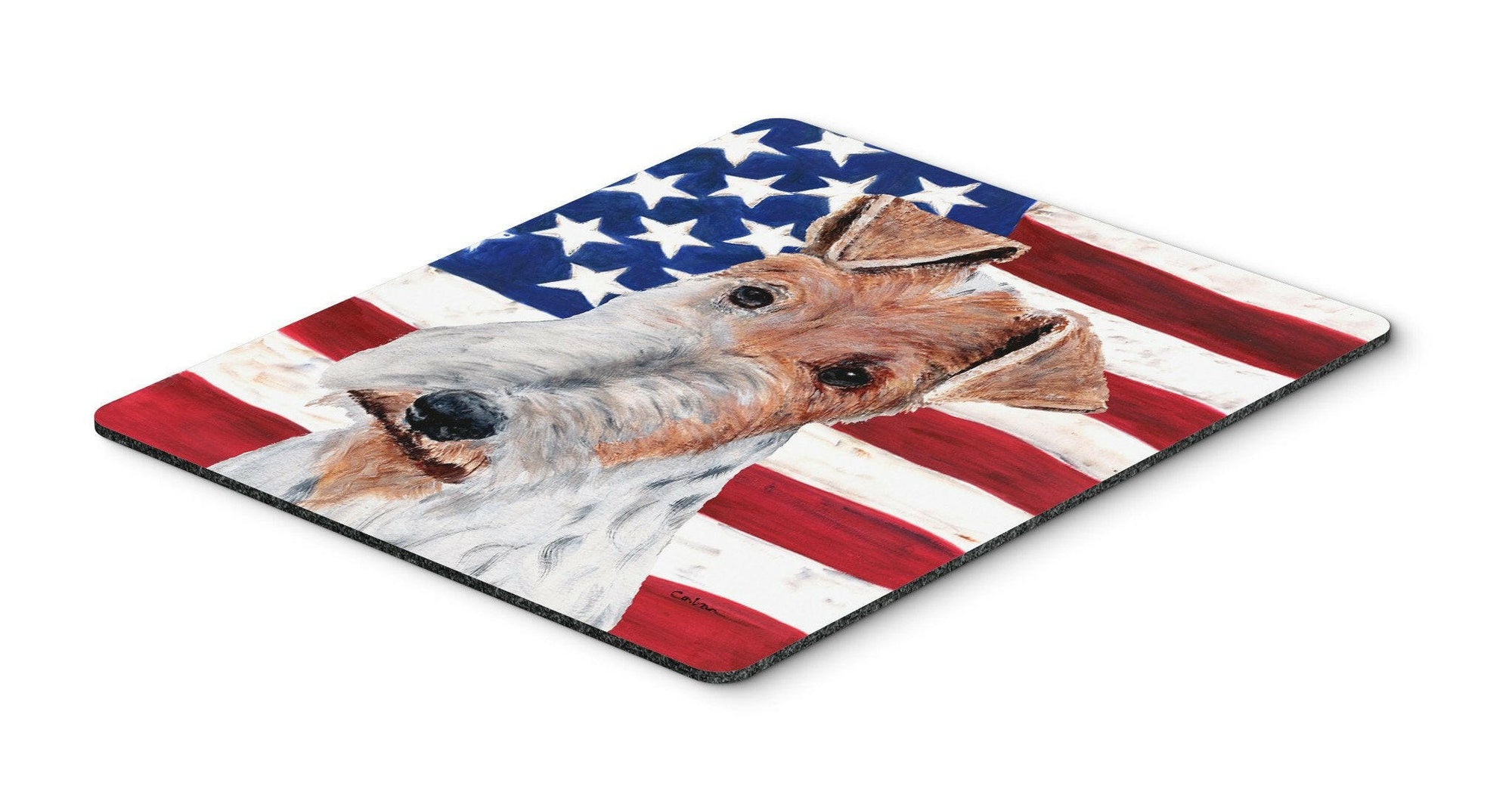 Wire Fox Terrier with American Flag USA Mouse Pad, Hot Pad or Trivet SC9628MP by Caroline's Treasures