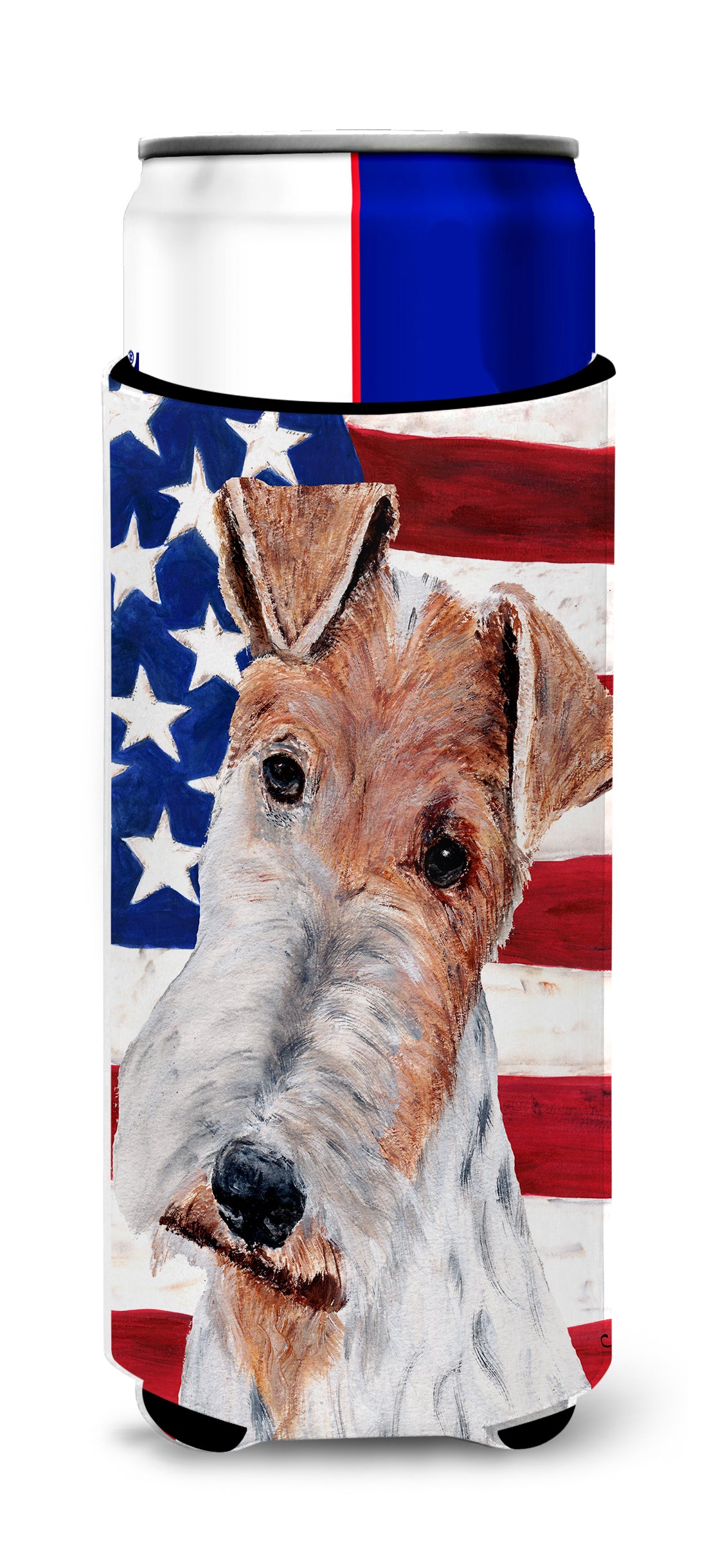 Wire Fox Terrier with American Flag USA Ultra Beverage Insulators for slim cans SC9628MUK.