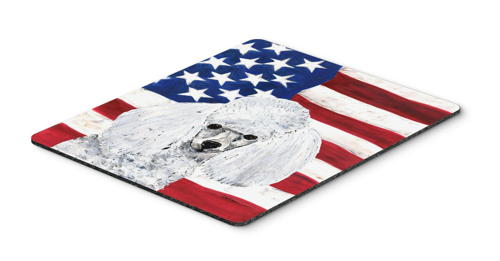 White Toy Poodle with American Flag USA Mouse Pad, Hot Pad or Trivet SC9629MP by Caroline's Treasures