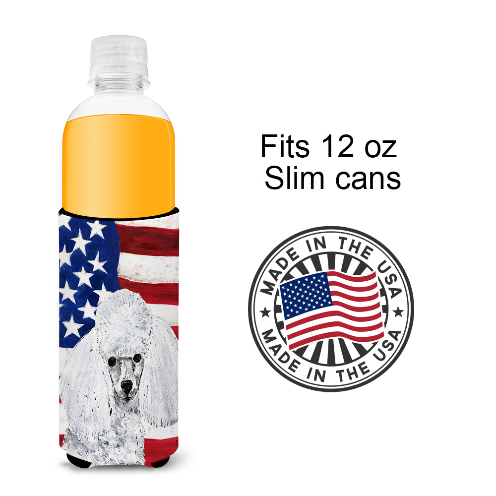 White Toy Poodle with American Flag USA Ultra Beverage Insulators for slim cans SC9629MUK