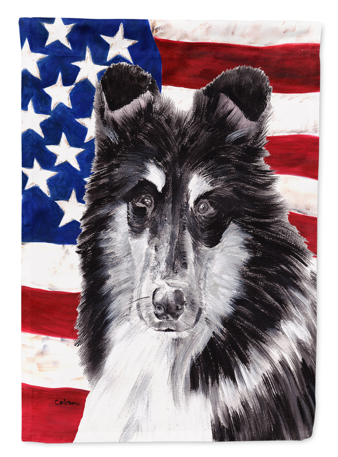 Black and White Collie with American Flag USA Flag Garden Size SC9630GF