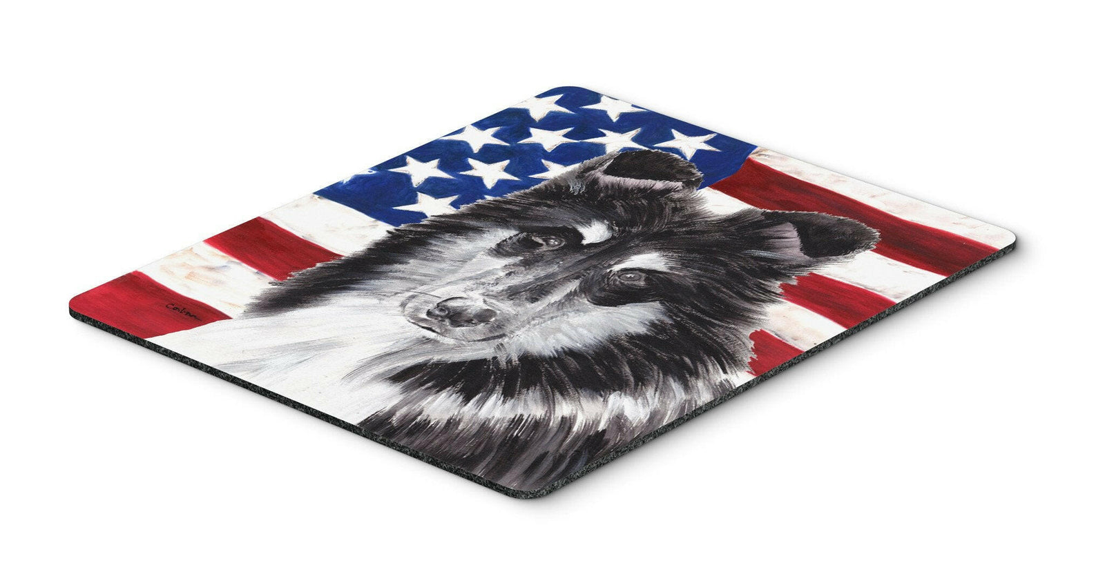 Black and White Collie with American Flag USA Mouse Pad, Hot Pad or Trivet SC9630MP by Caroline's Treasures