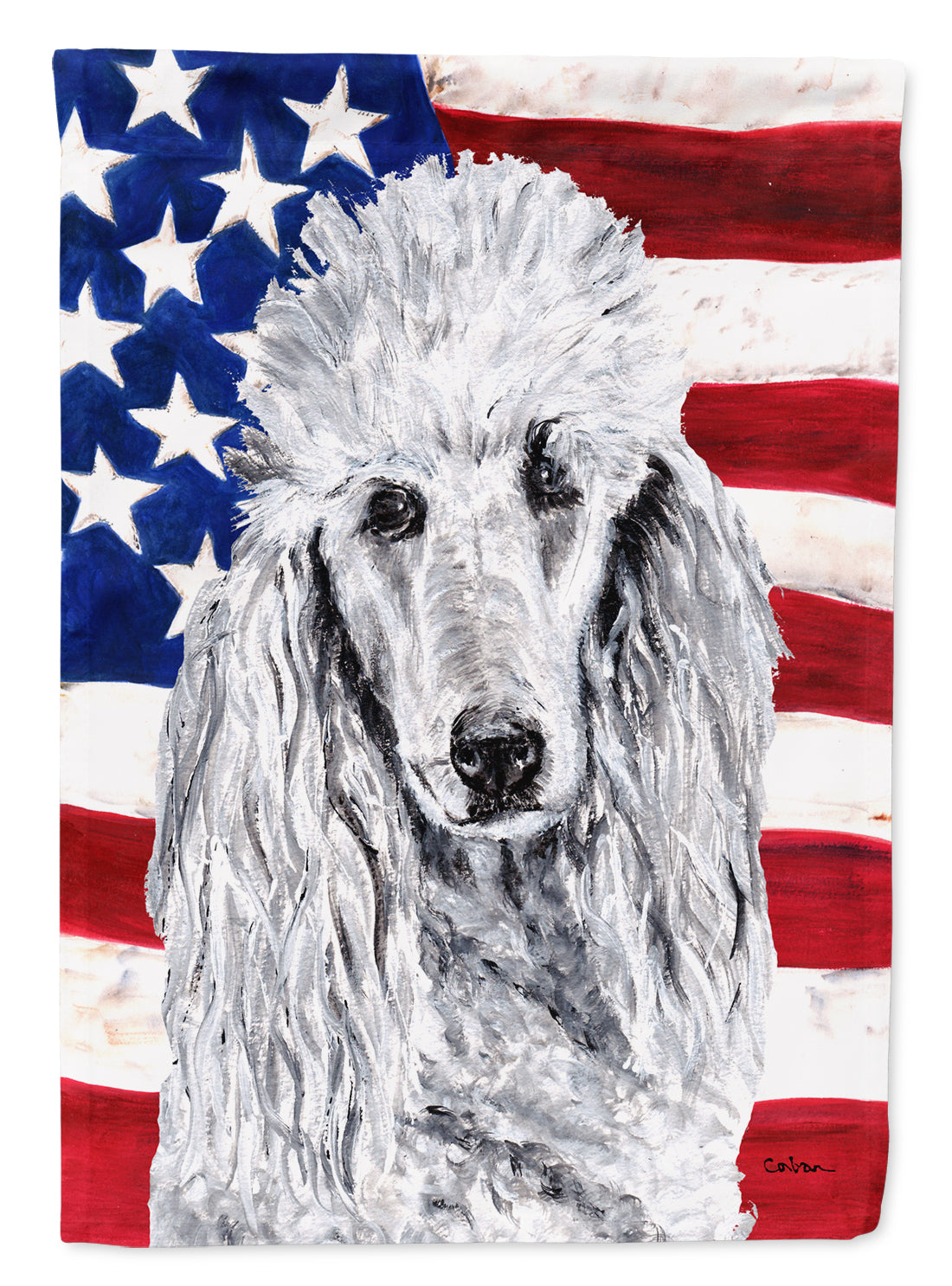 White Standard Poodle with American Flag USA Flag Canvas House Size SC9631CHF