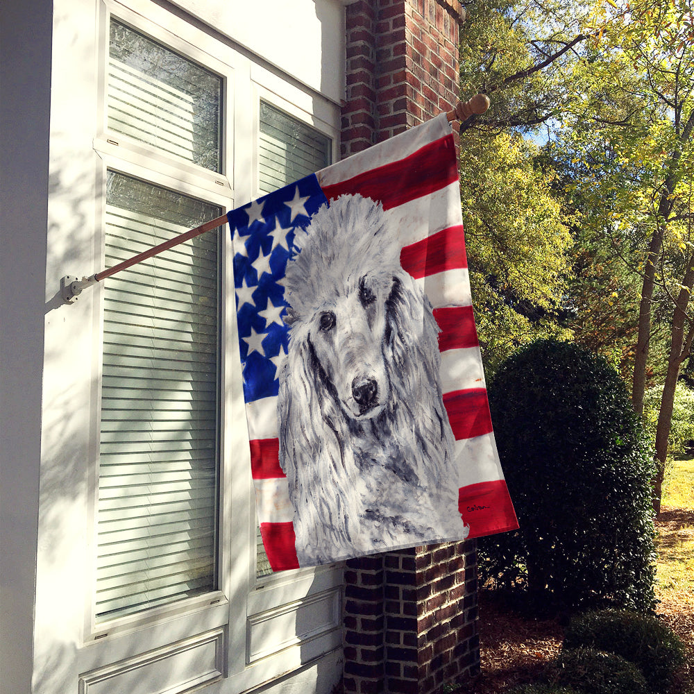White Standard Poodle with American Flag USA Flag Canvas House Size SC9631CHF  the-store.com.