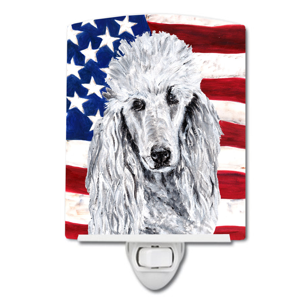 White Standard Poodle with American Flag USA Ceramic Night Light SC9631CNL - the-store.com