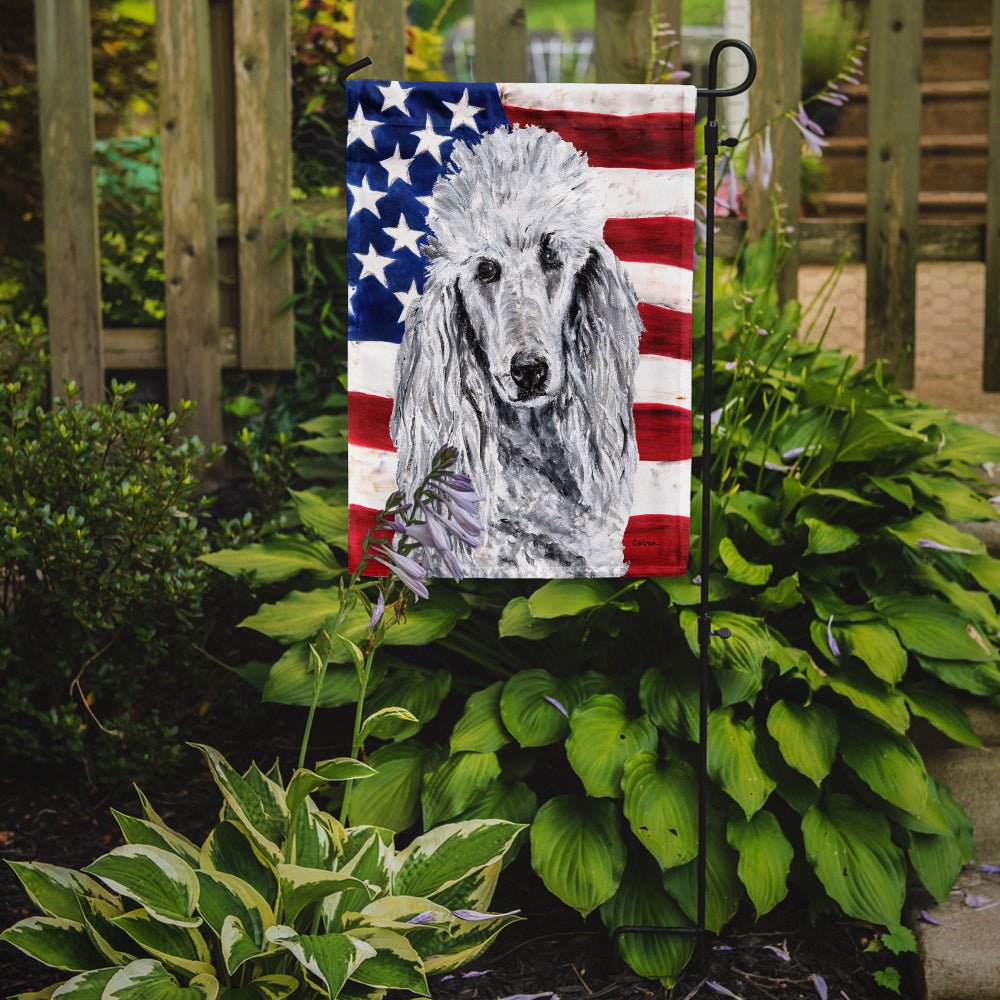 White Standard Poodle with American Flag USA Flag Garden Size SC9631GF.