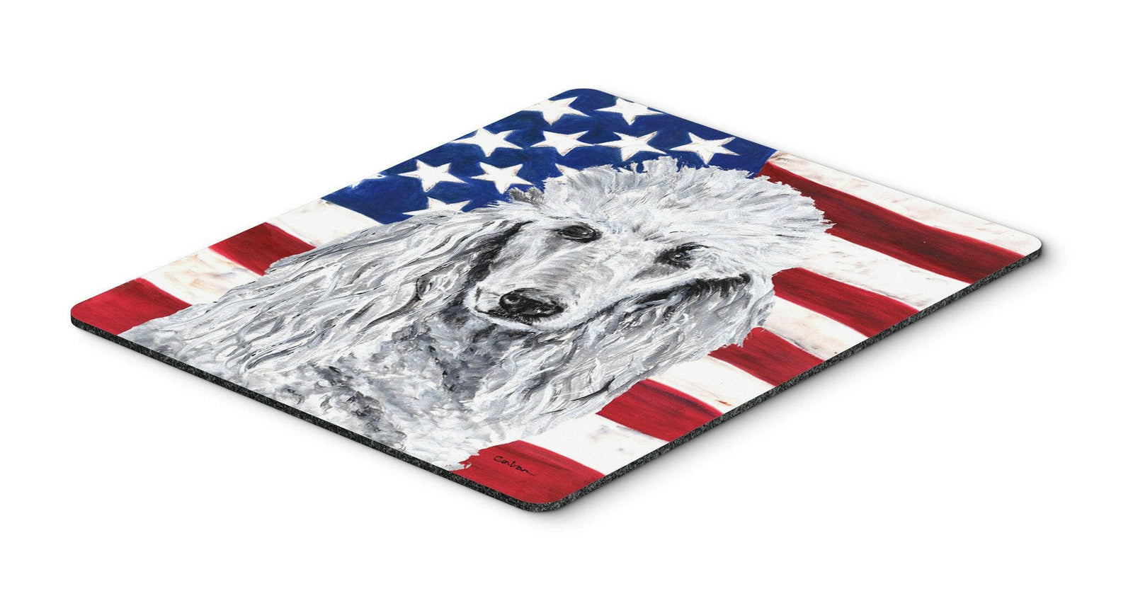 White Standard Poodle with American Flag USA Mouse Pad, Hot Pad or Trivet SC9631MP by Caroline's Treasures