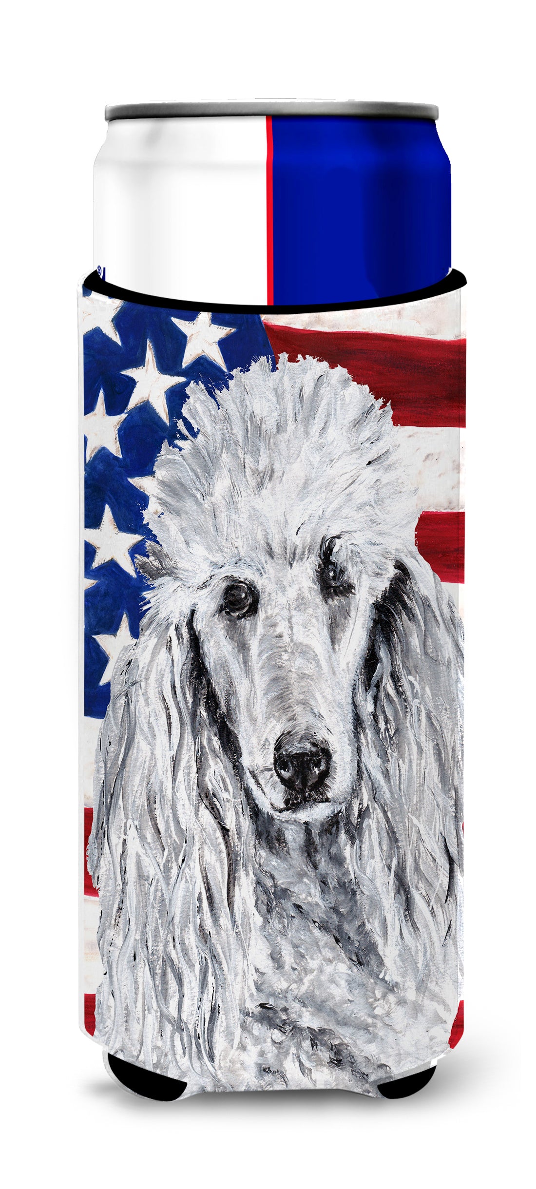 White Standard Poodle with American Flag USA Ultra Beverage Insulators for slim cans SC9631MUK.