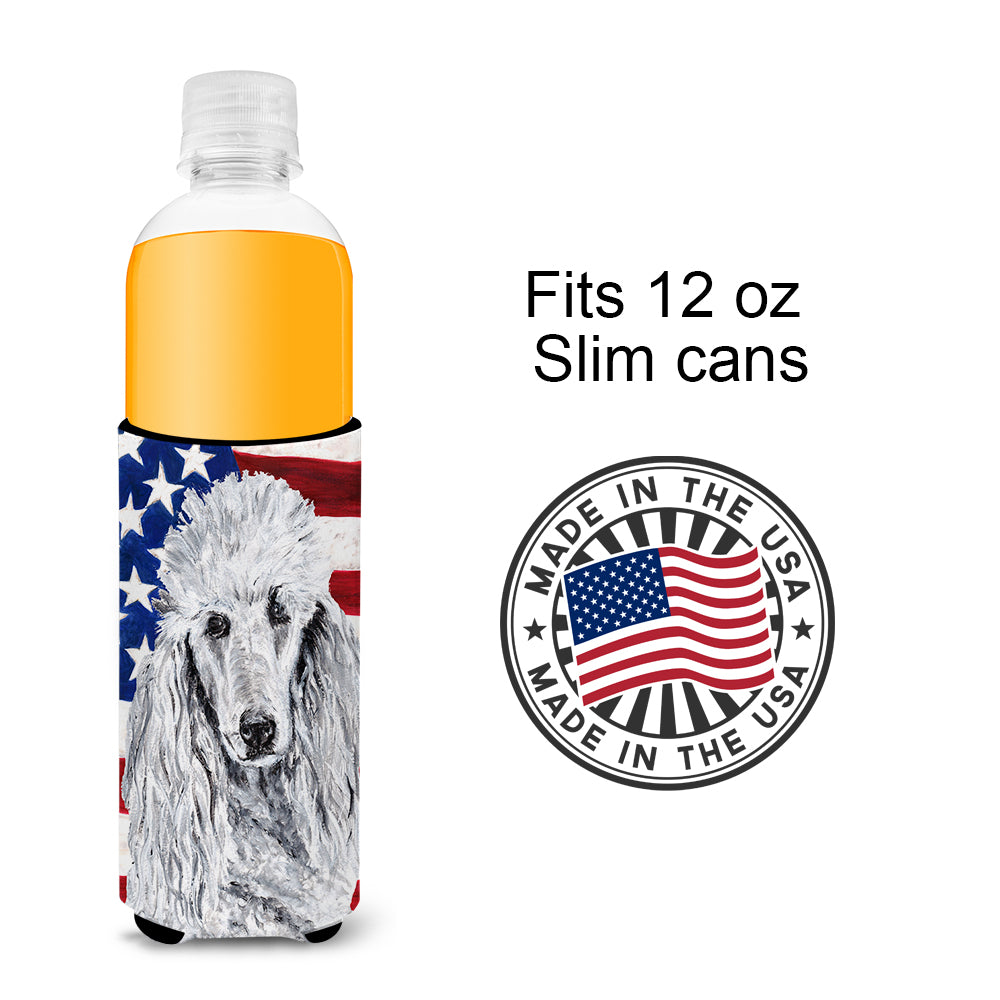 White Standard Poodle with American Flag USA Ultra Beverage Insulators for slim cans SC9631MUK.