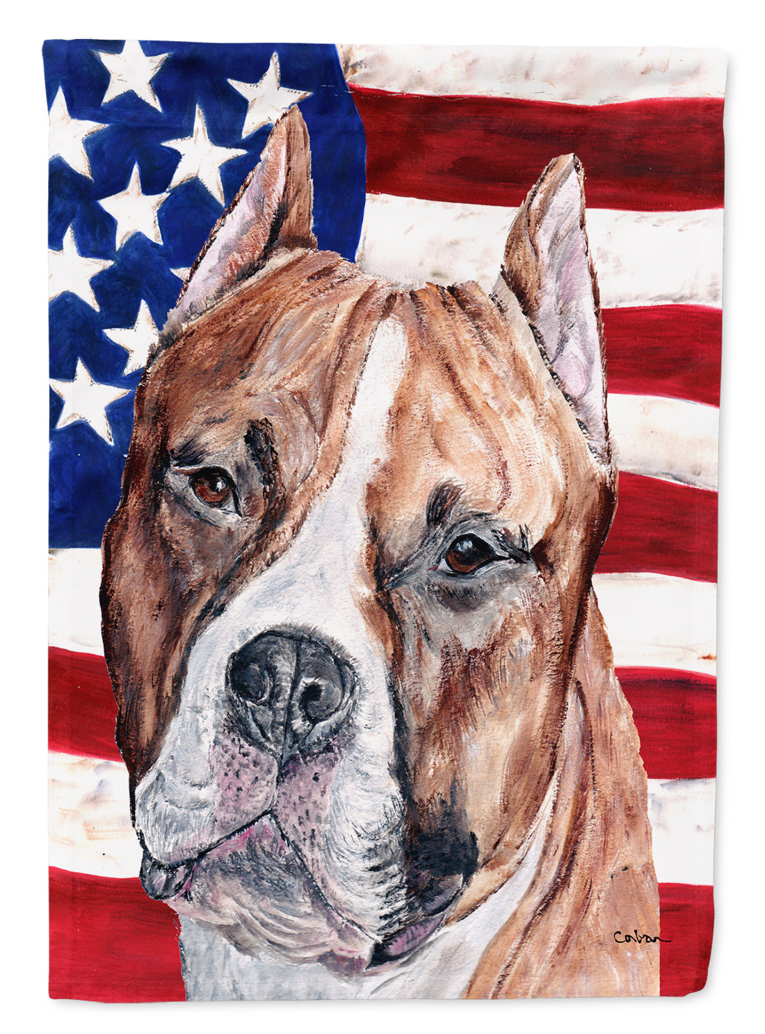 Staffordshire Bull Terrier Staffie with American Flag USA Flag Canvas House Size SC9632CHF