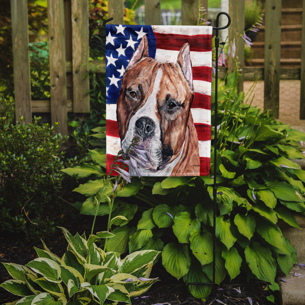 Staffordshire Bull Terrier Staffie with American Flag USA Flag Garden Size SC9632GF