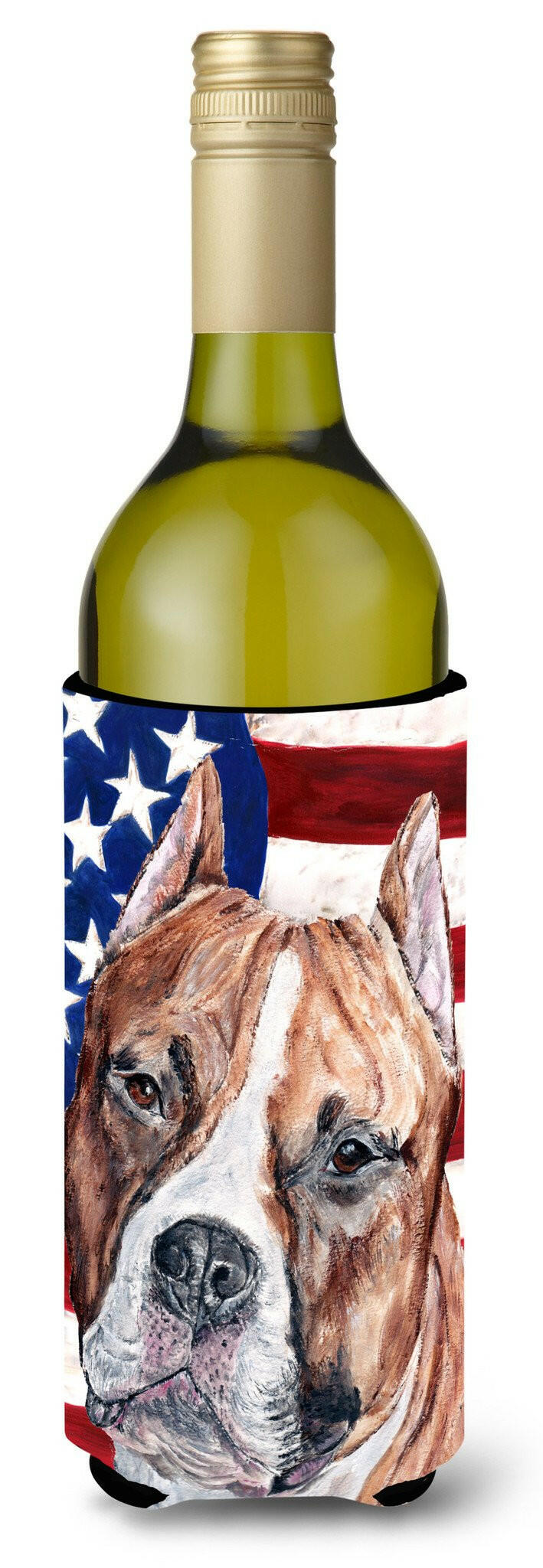 Staffordshire Bull Terrier Staffie with American Flag USA Wine Bottle Beverage Insulator Hugger SC9632LITERK by Caroline&#39;s Treasures