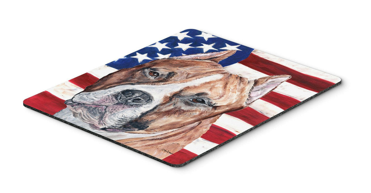 Staffordshire Bull Terrier Staffie with American Flag USA Mouse Pad, Hot Pad or Trivet SC9632MP by Caroline&#39;s Treasures