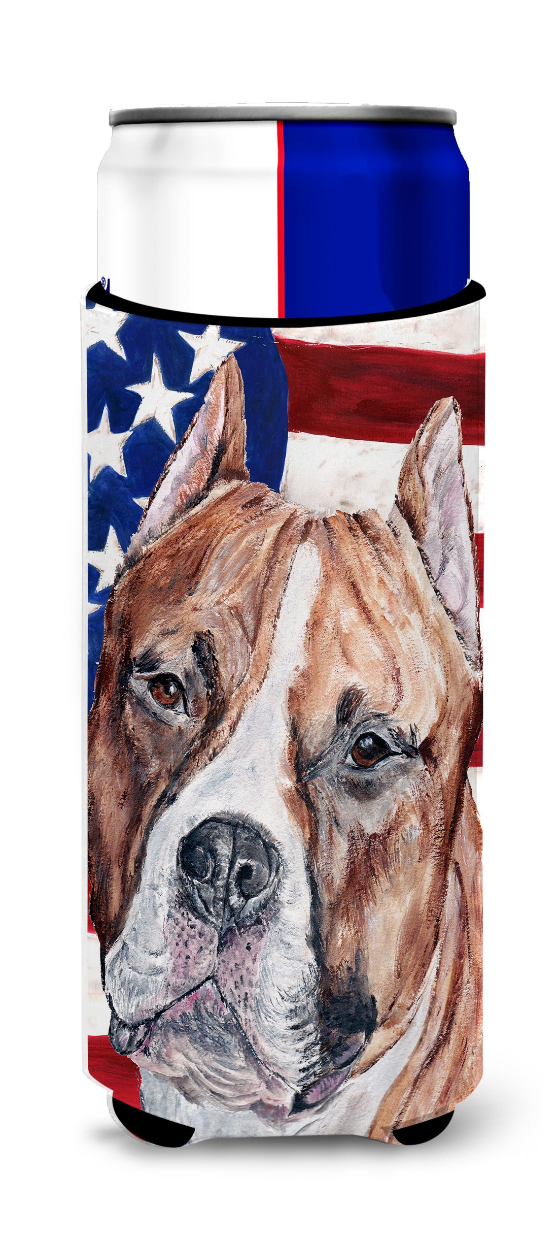 Staffordshire Bull Terrier Staffie with American Flag USA Ultra Beverage Insulators for slim cans SC9632MUK