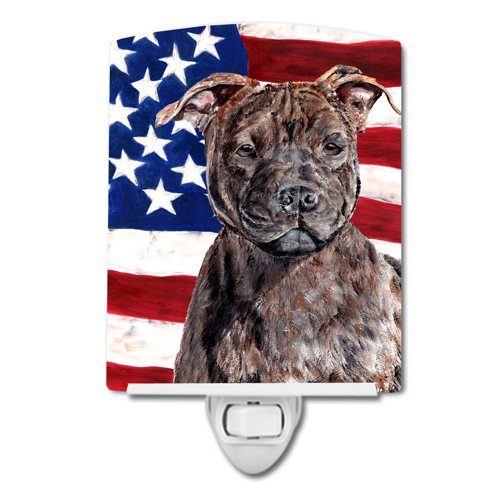 Staffordshire Bull Terrier Staffie with American Flag USA Ceramic Night Light SC9633CNL - the-store.com