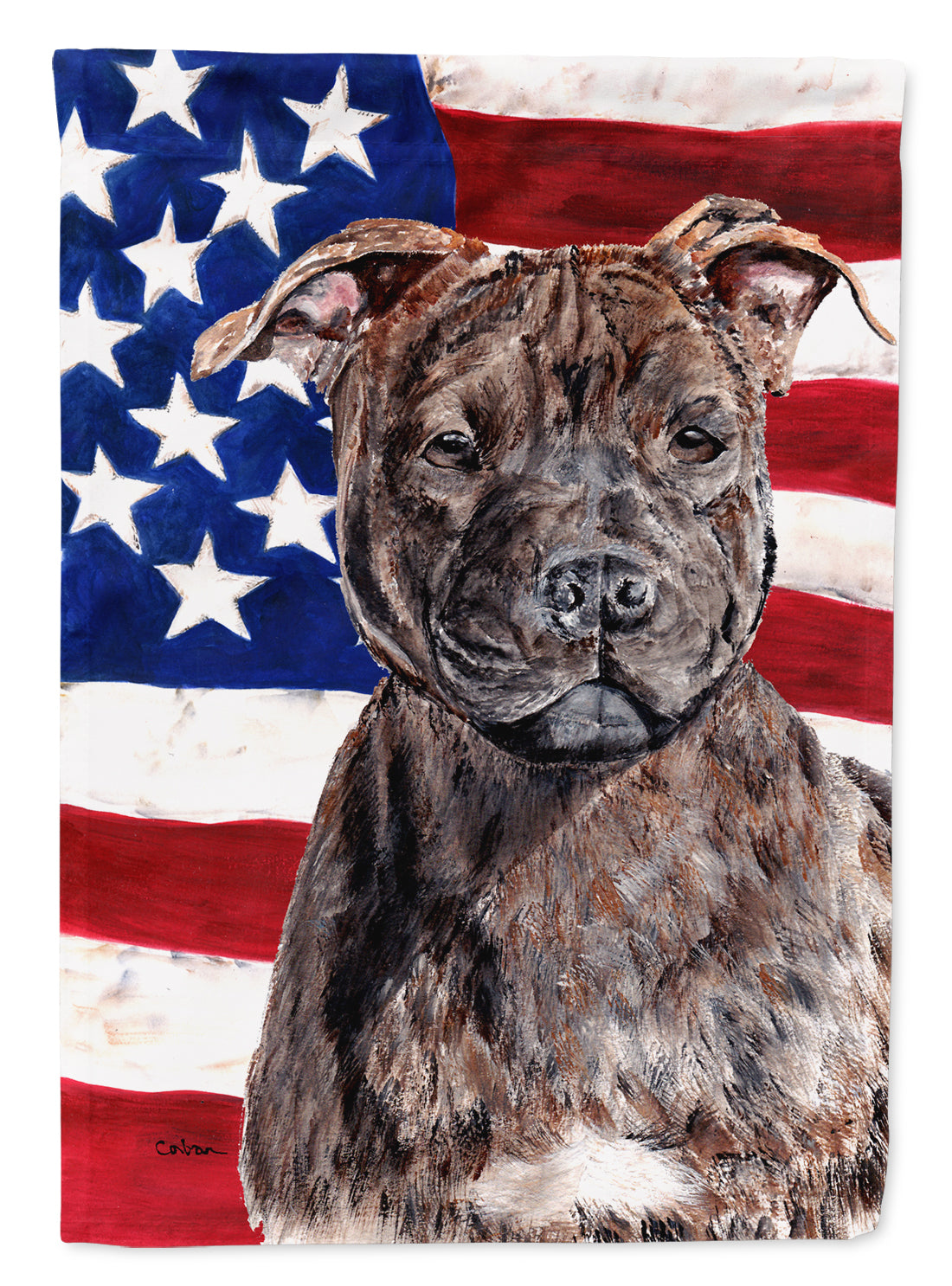 Staffordshire Bull Terrier Staffie with American Flag USA Flag Garden Size SC9633GF.