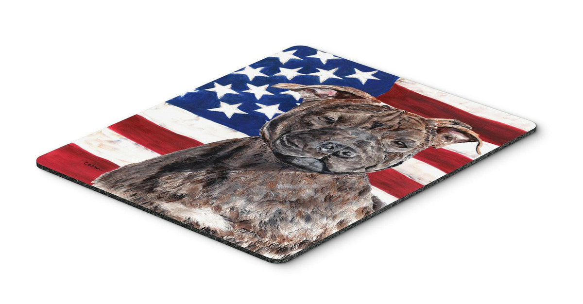 Staffordshire Bull Terrier Staffie with American Flag USA Mouse Pad, Hot Pad or Trivet SC9633MP by Caroline&#39;s Treasures