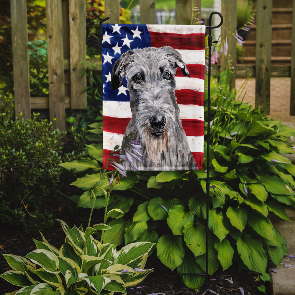 Scottish Deerhound with American Flag USA Flag Garden Size SC9634GF.