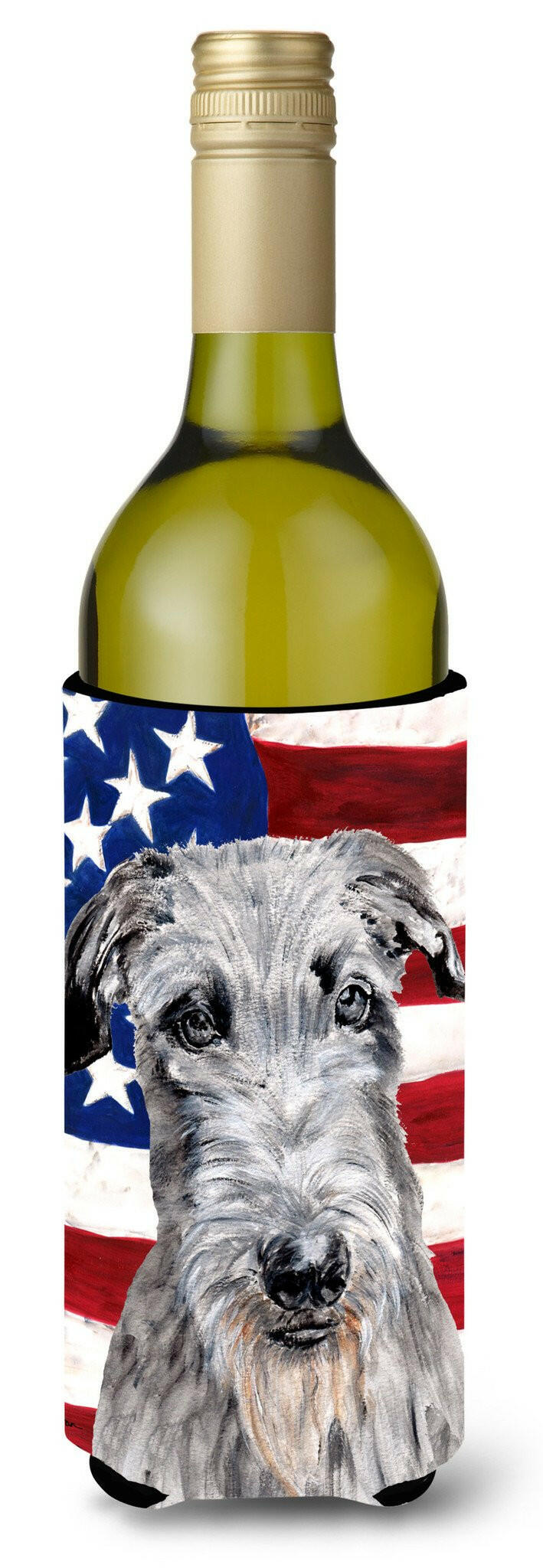 Scottish Deerhound with American Flag USA Wine Bottle Beverage Insulator Hugger SC9634LITERK by Caroline&#39;s Treasures