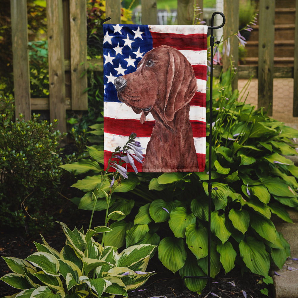 Caroline's Treasures Redbone Coonhound with American Flag USA Garden Flag – Decorative Outdoor Yard Flag SC9635GF