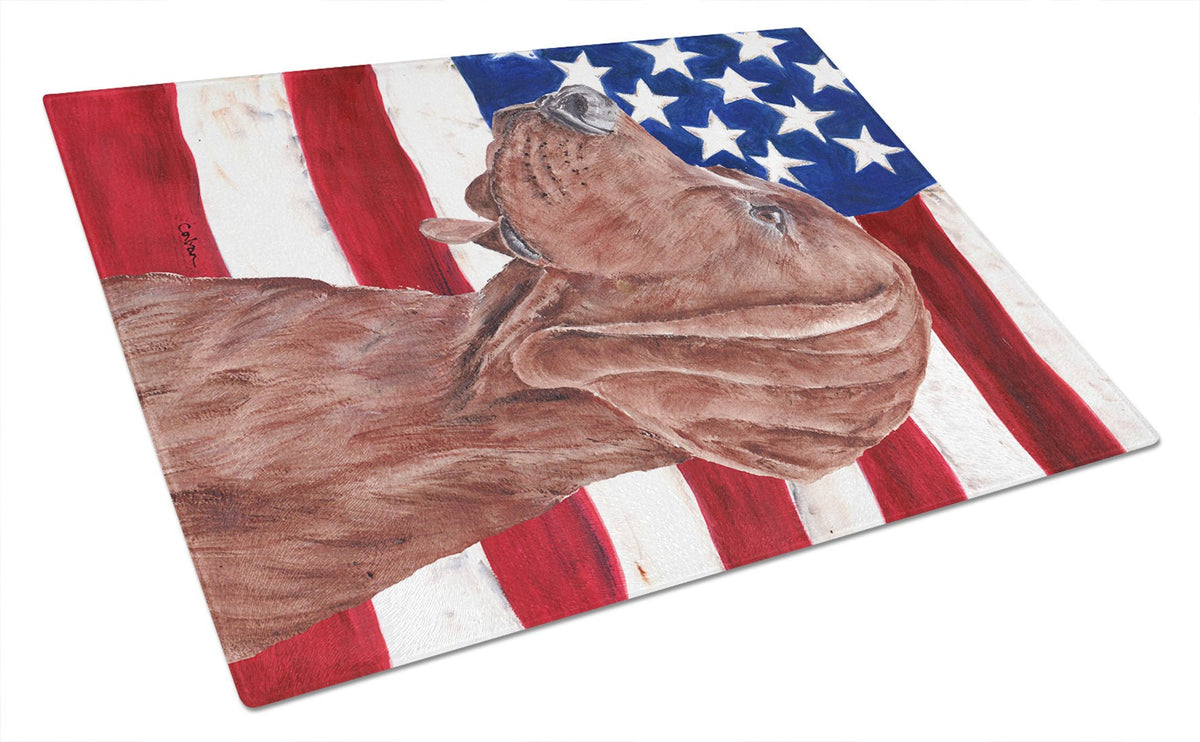 Redbone Coonhound with American Flag USA Glass Cutting Board Large Size SC9635LCB by Caroline&#39;s Treasures