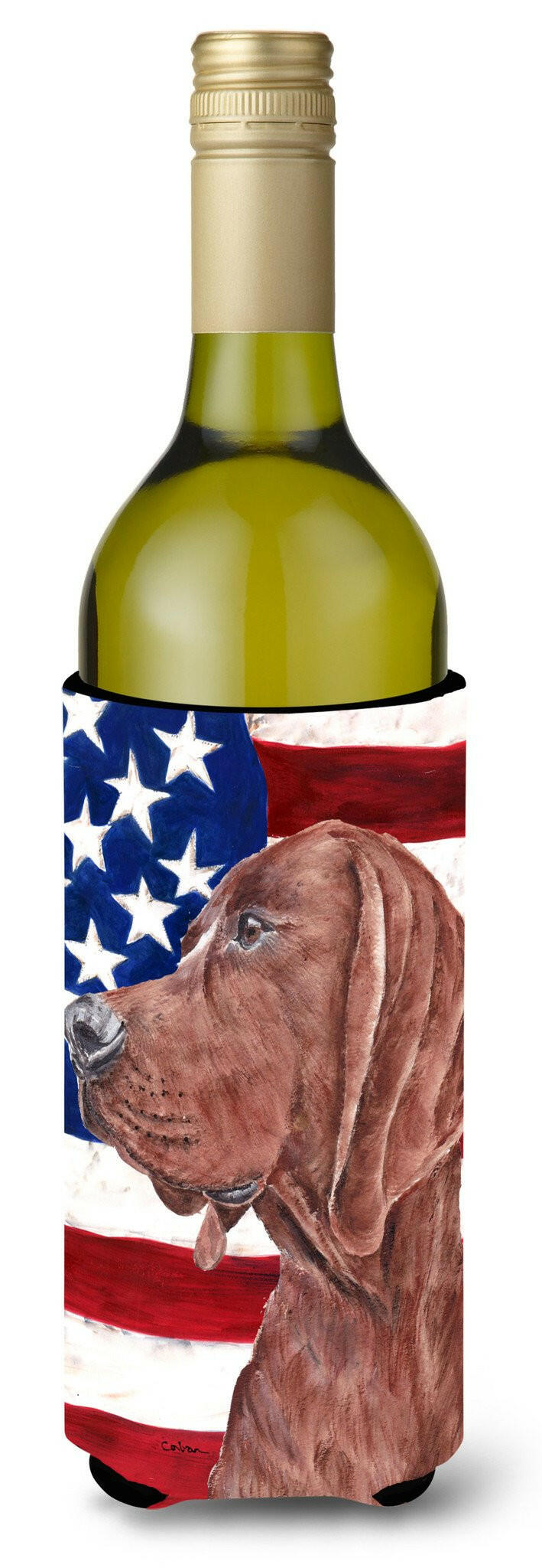 Redbone Coonhound with American Flag USA Wine Bottle Beverage Insulator Hugger SC9635LITERK by Caroline&#39;s Treasures